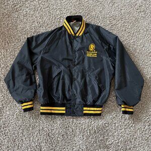 Vintage 70s Pla-Jac Black Yellow Coach Jacket Large Eugene Oregon
